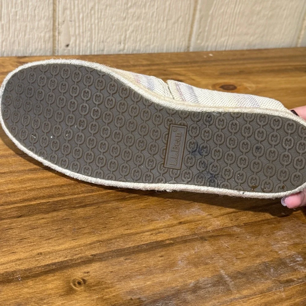 L.L.Bean Women's Slip On Espadrille Shoes Size‎ 9.5 Medium Beige Purple Stripe